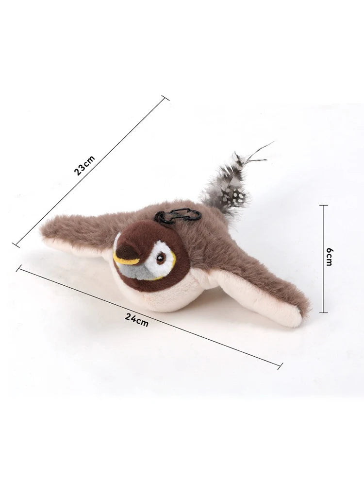 Interactive Cat Toys Rechargeable Flying Bird Cat Toy Chirping Flapping Bird(no Flying) Can Add Catnip Touch Activated Plush Toy